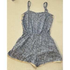 Pins And Needles Blue Romper with Lace Pockets Women’s Small‎ Boho Cottagecore